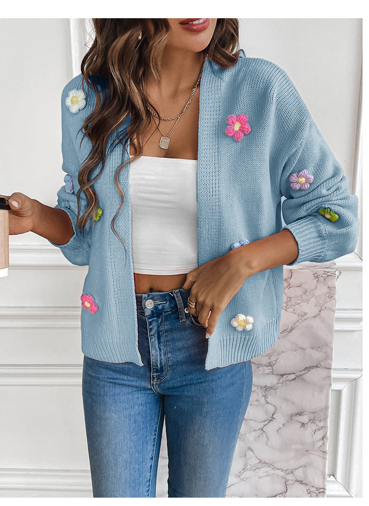 Valenzora | Handgehäkelte gestrickte Blumenstrickjacke