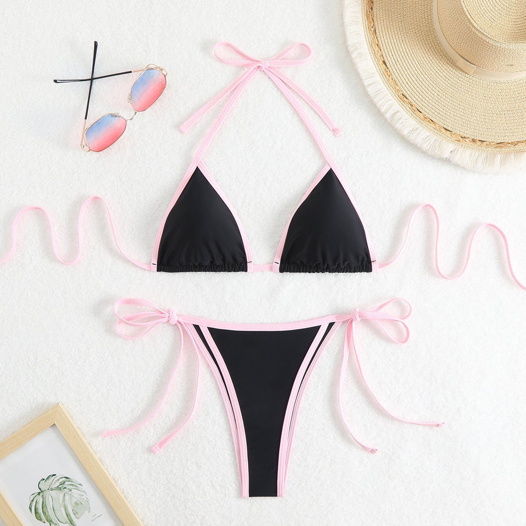 Women's triangle bikini set with adjustable bows and contrasting accents, size Valenzora