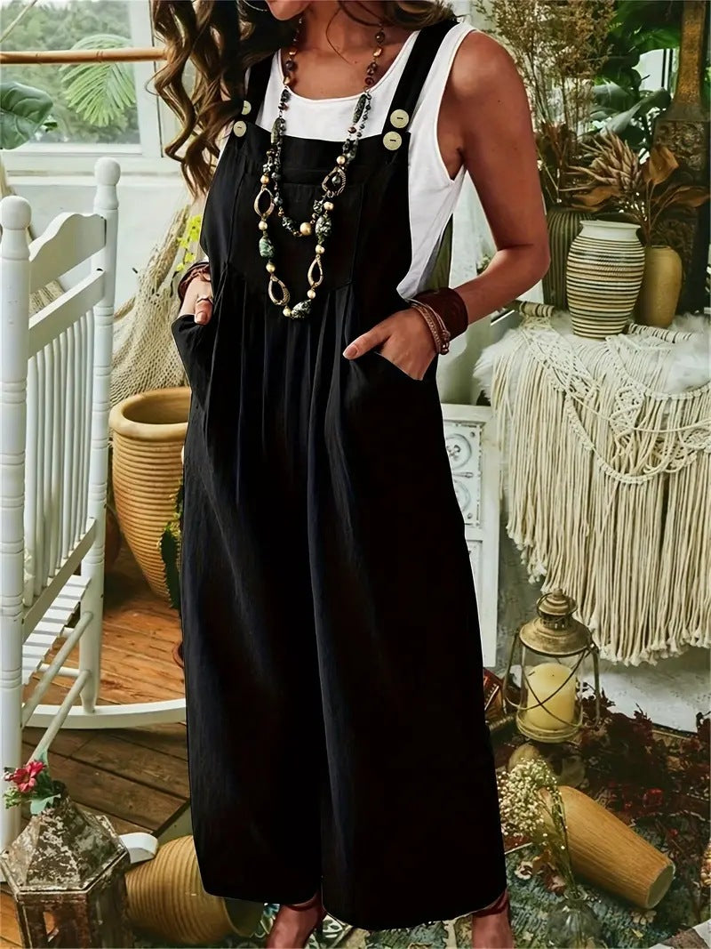 Valenzora | Double Button Wide Leg Trousers Suspenders Overall