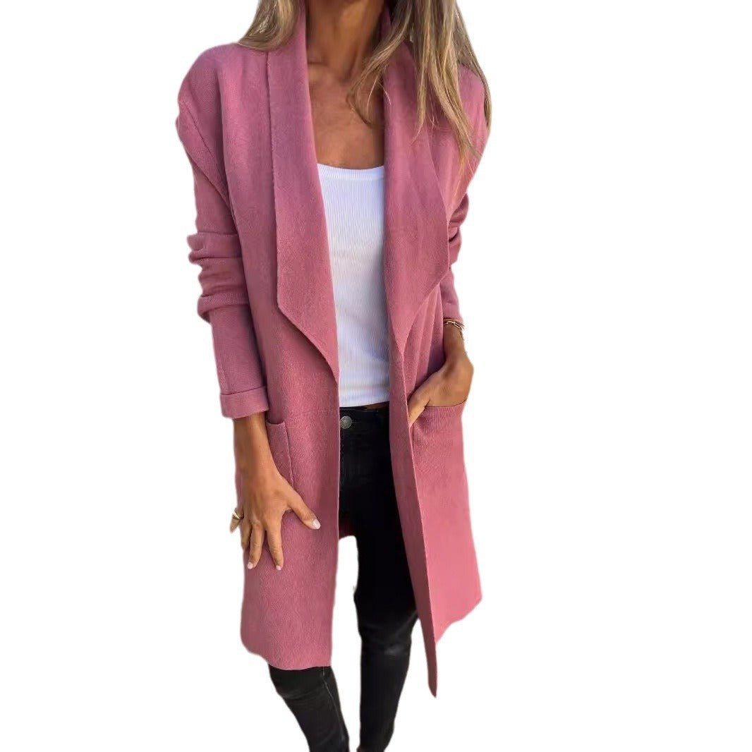 Women's casual oversized coat with open collar and practical pockets, size S