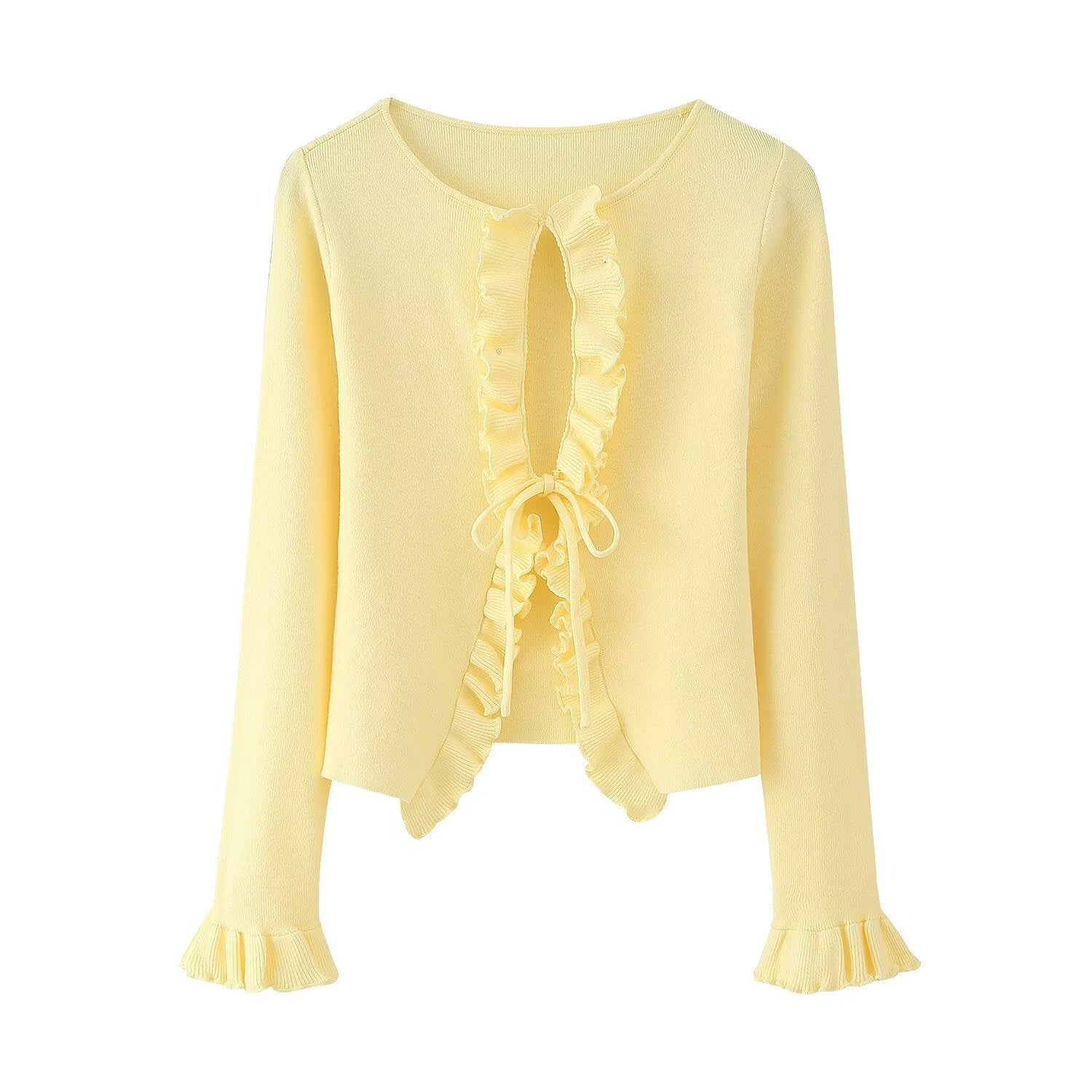 Damen Cardigan mit Rüschen und Schleifen, Größe