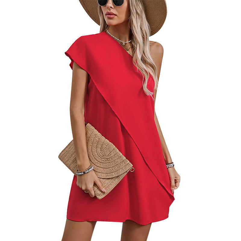 Women's asymmetrical party dress with one shoulder design, size