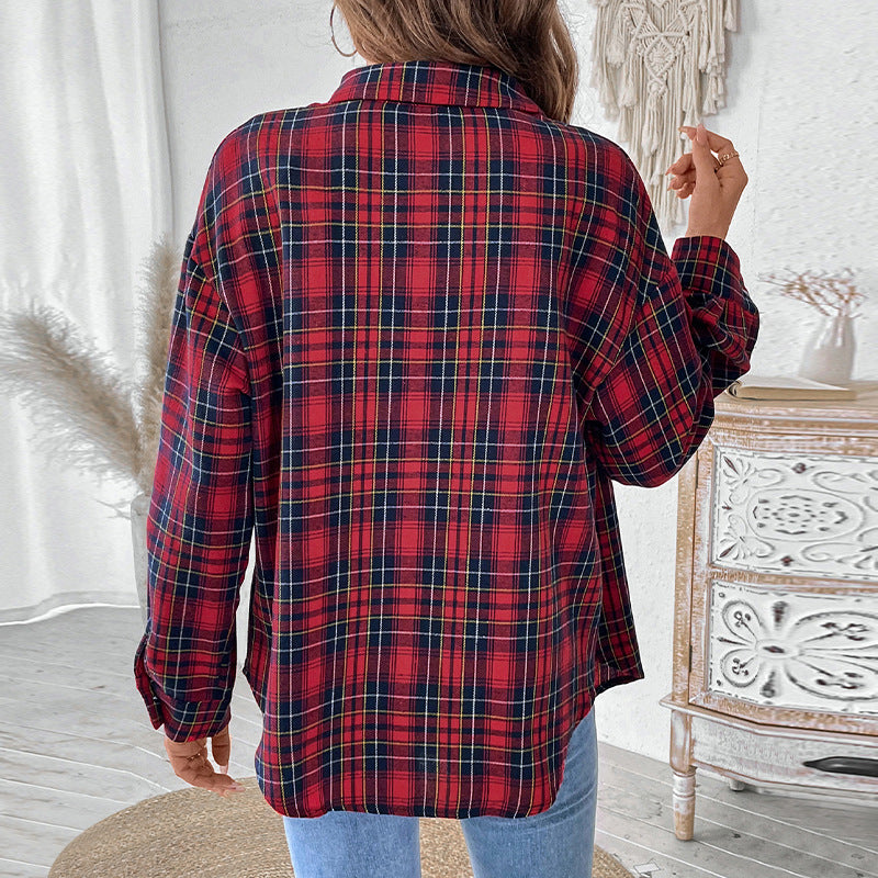 Women's checked overshirt with wide sleeve design, size