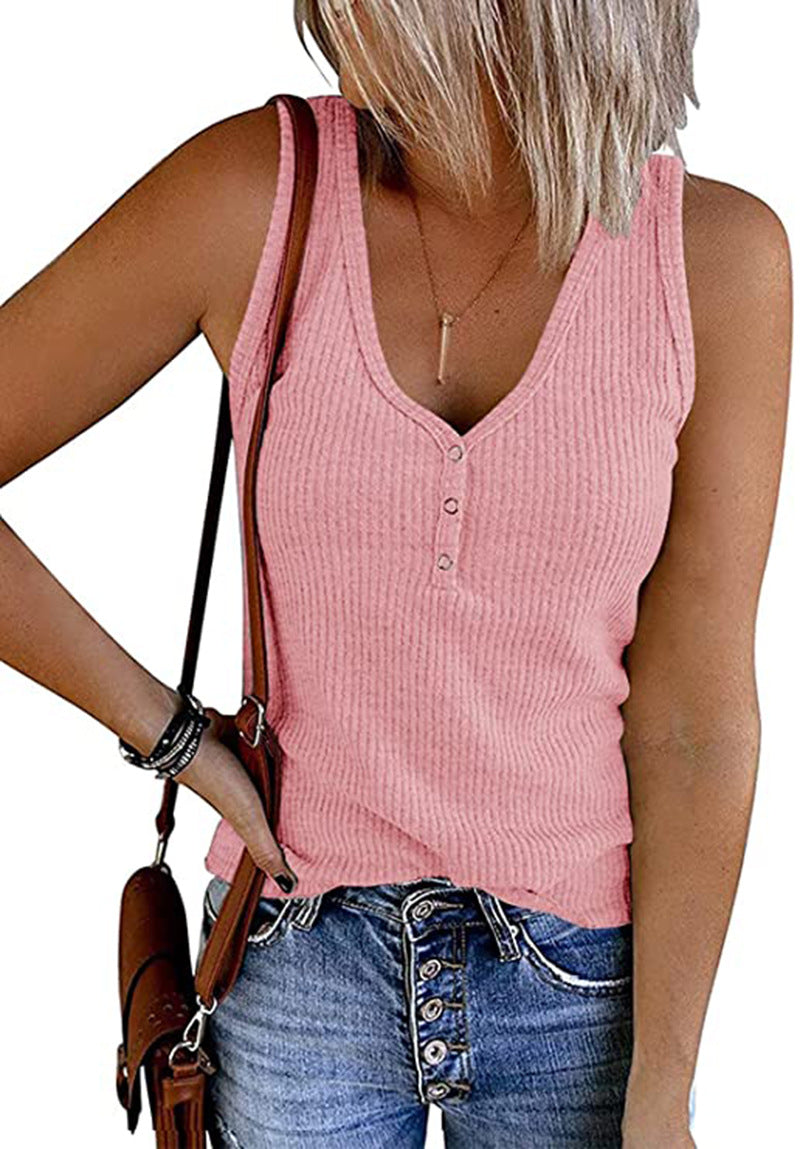 Damen-V-Ausschnitt-Top, ärmellos, mit feinem Rippmuster, Größe