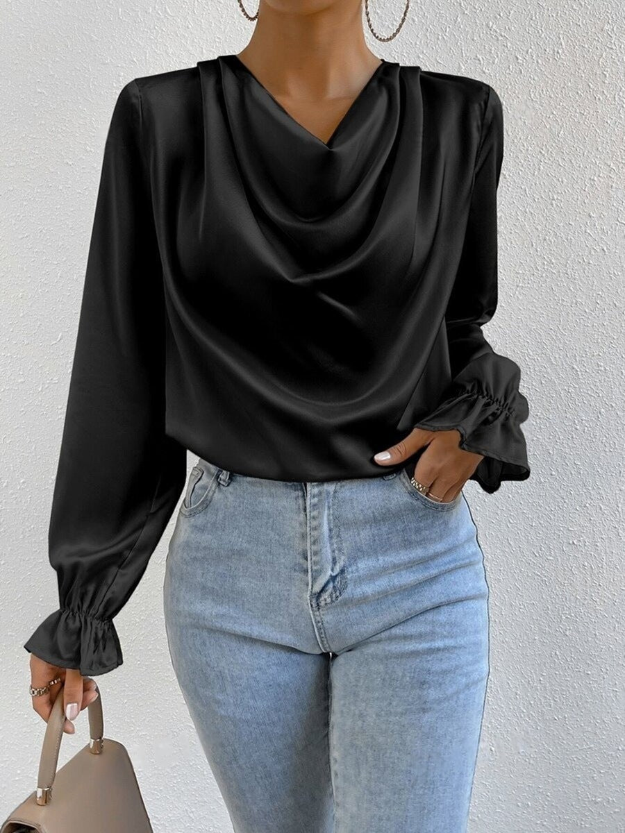 Valenzora | Satin Long Sleeve Blouse Top
