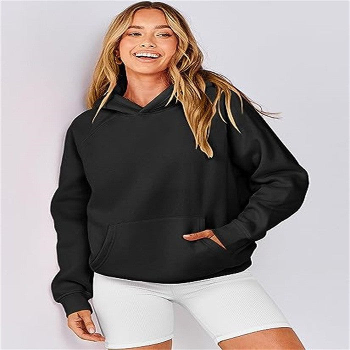 Women's casual hooded sweatshirt with high collar and practical pockets, size S