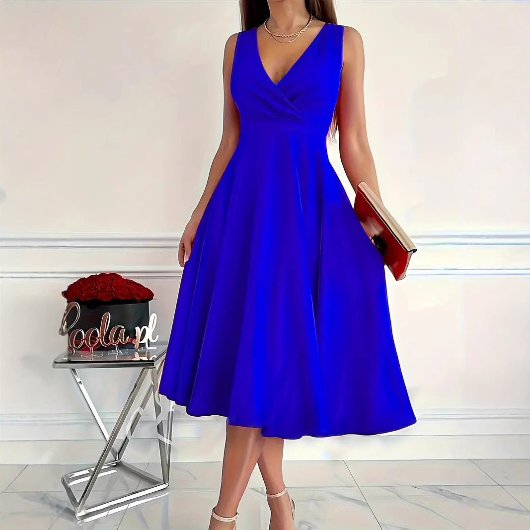 Valenzora | Solid color tank dress with asymmetrical neckline