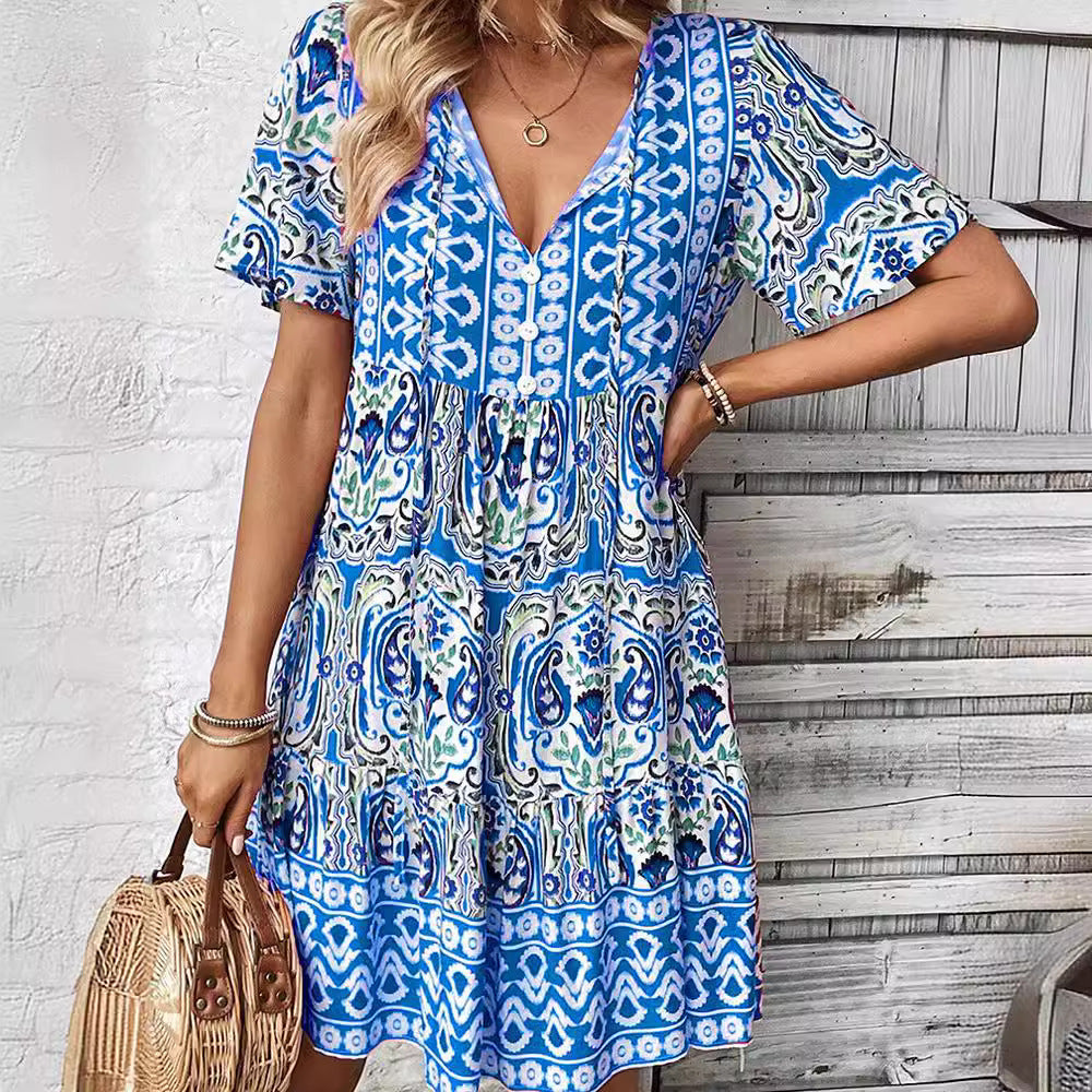 Women's casual dress with playful floral design and light A-line Drune