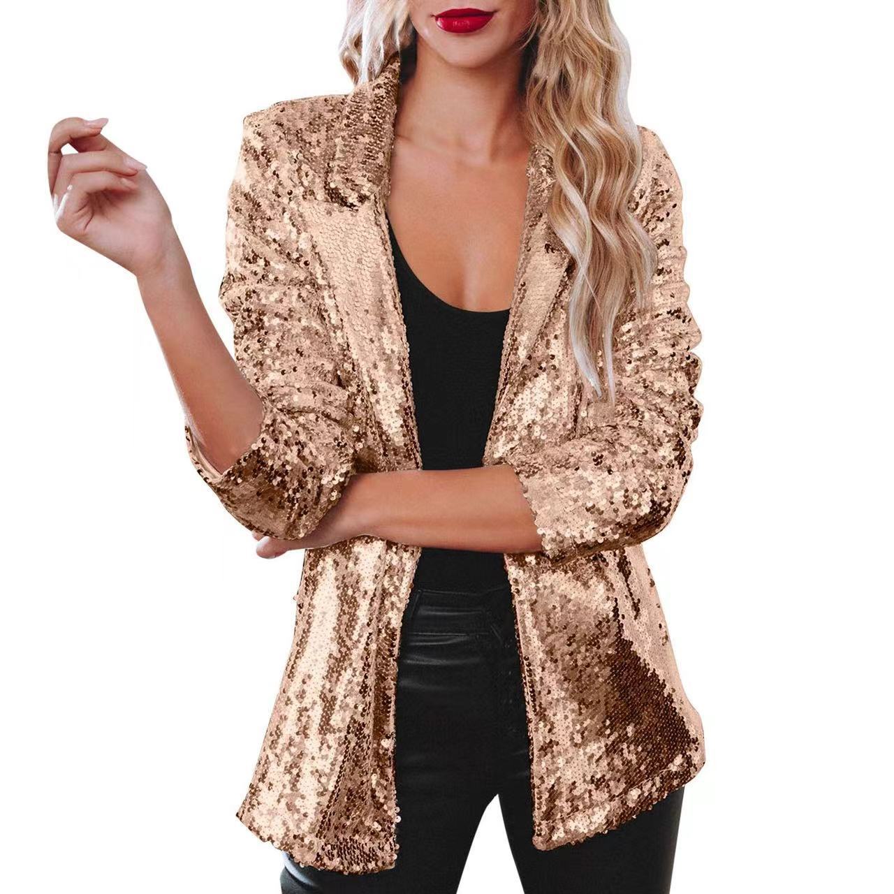 Eleganter Pailletten-Blazer für Damen mit Schimmer-Finish, Größe Valenzora