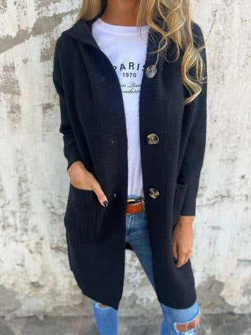 Women's hooded cardigan with buttons, size