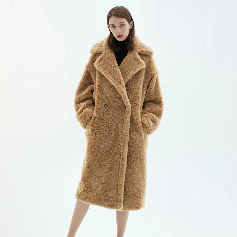 Women's fleece coat with double button placket and trendy cut, size S