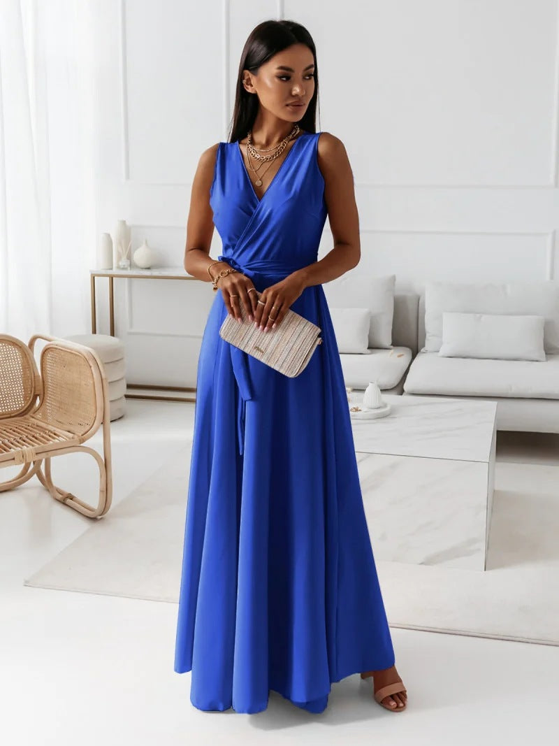 Valenzora - Women's solid color V-neck long dress