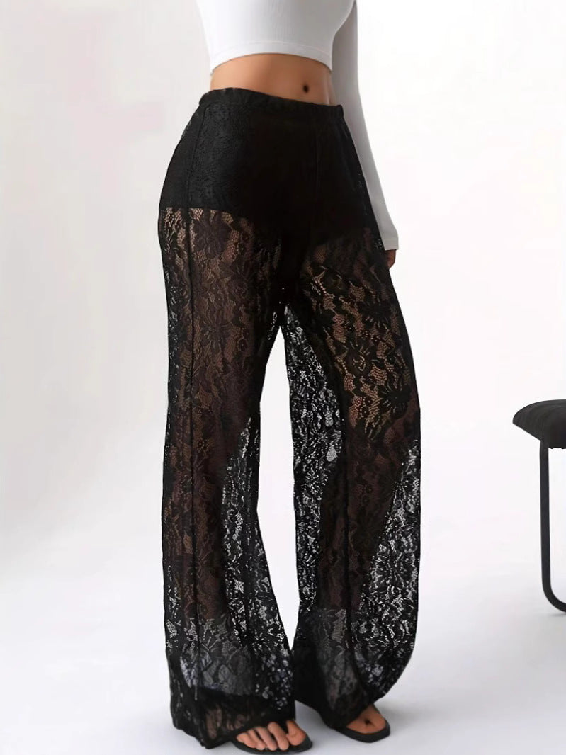 Elegante Damen-Spitzenhose mit weitem Schnitt und elastischem Bund, Größe