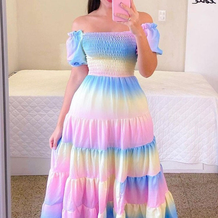 Women's midi dress with off-the-shoulder design and playful butterfly pattern, size S