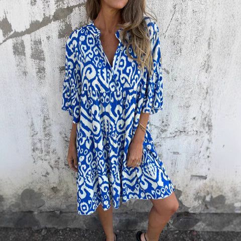 Damen-Freizeitkleid für den Strand mit hohem Seitenschlitz und modischem Druckmuster, Größe S