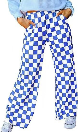 Women's checked palazzo trousers with elasticated waistband and practical side pockets, size Valenzora