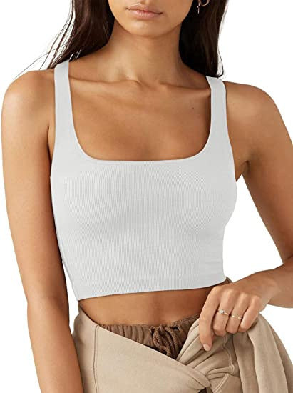 Women's crop top with ribbed fabric and wide straps, size