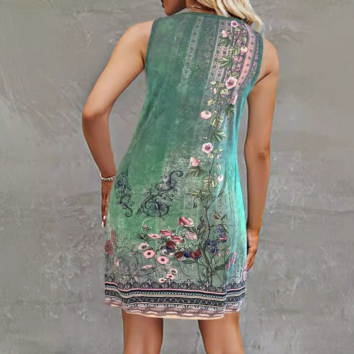 Women's Sleeveless Blouse Dress with Floral Design and Fashionable Button Details Drune