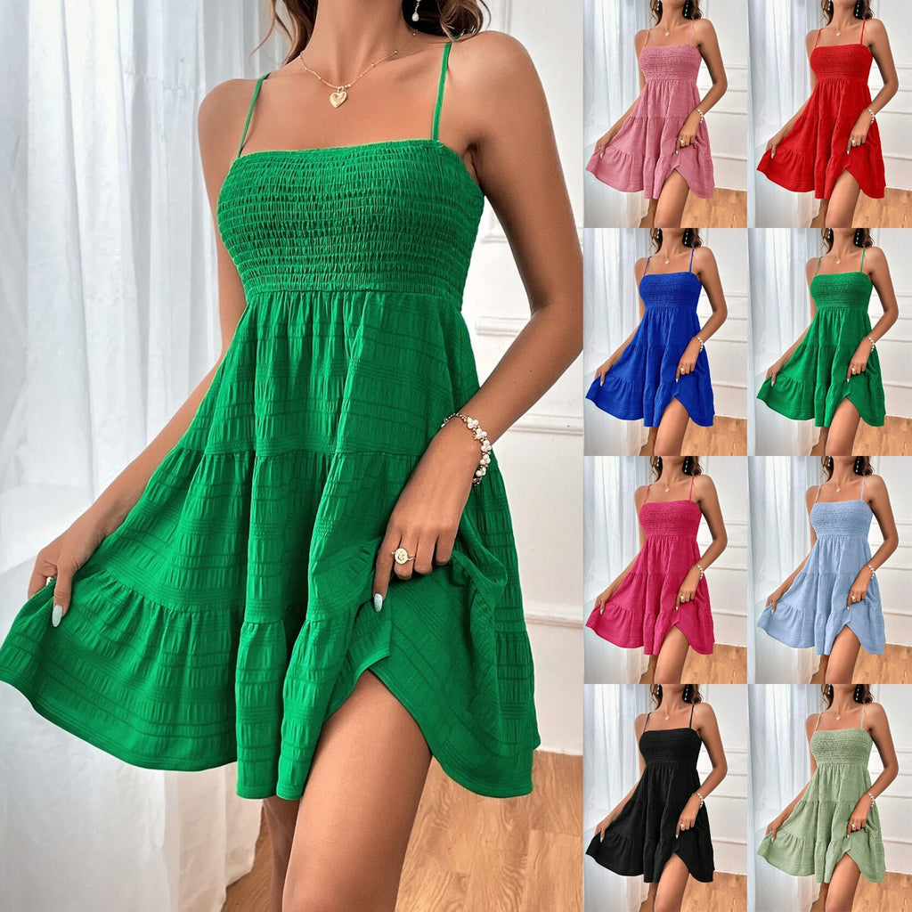 Women's casual dress with narrow straps and ruffled details Drune