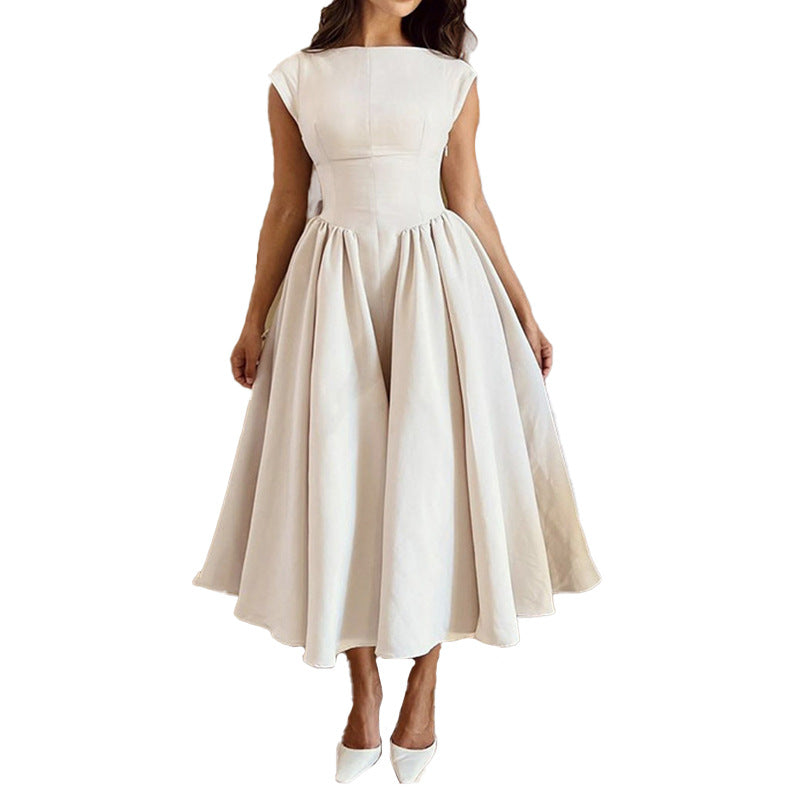 Elegantes Midi-Kleid für Damen mit figurbetontem Oberteil und fließendem Rock, Größe