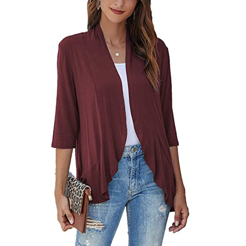 Women's lightweight chiffon jacket with open front and 3/4 sleeves, size