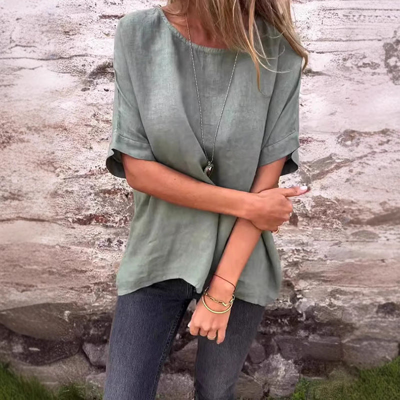 Women's linen blouse with a relaxed fit and fashionable half sleeves, size [size missing]