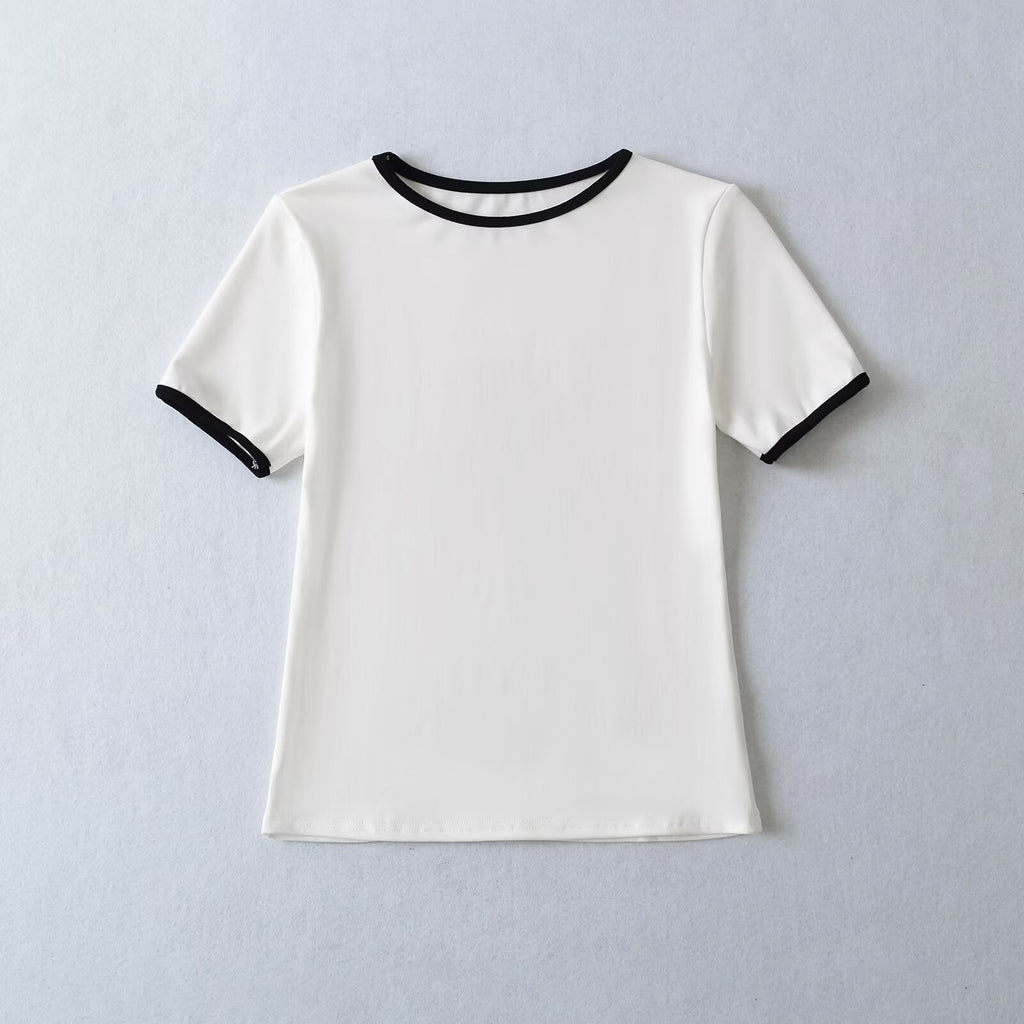 Women's classic T-shirt with contrasting sleeve cuffs and high-quality cotton, size [size missing]