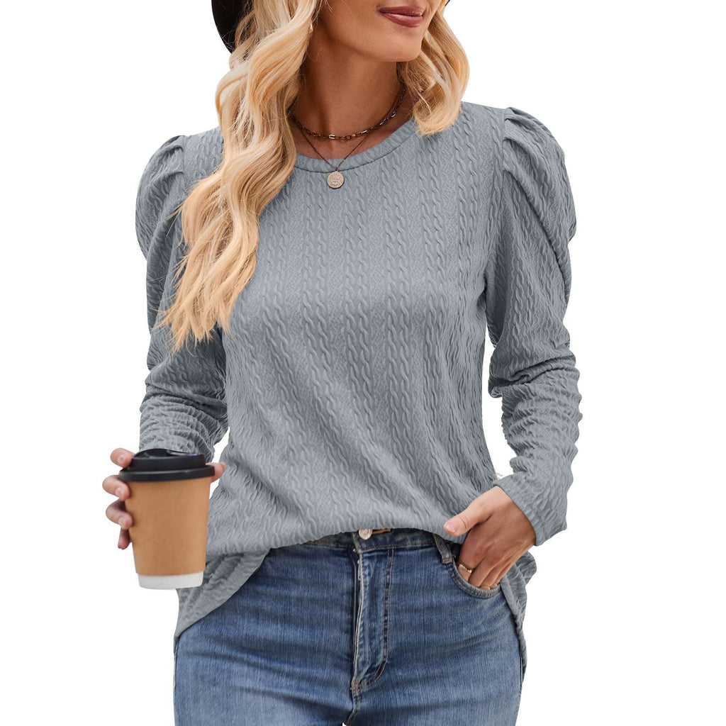Elegante Damen-Langarmbluse mit Strukturmuster und Puffärmeln, Größe