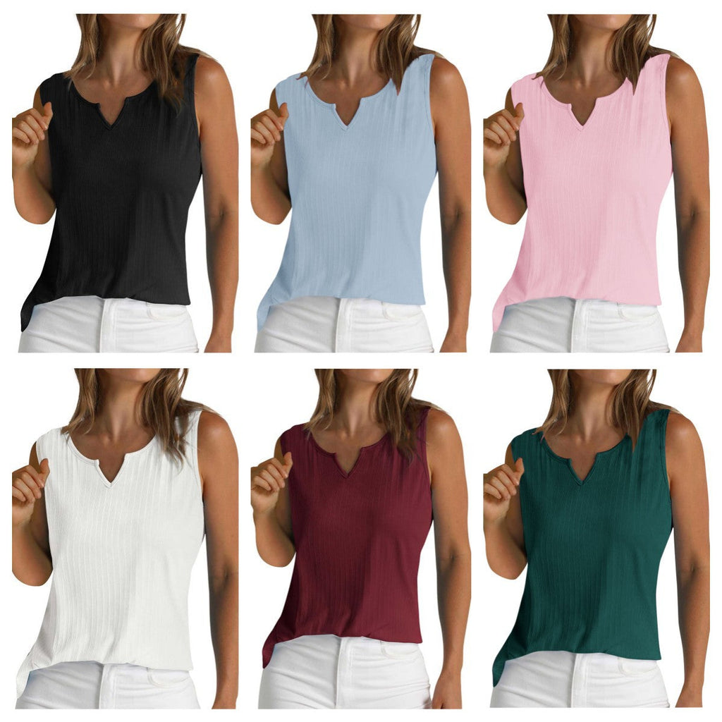 Women's sleeveless top with structured V-neck and fine rib design, size Valenzora