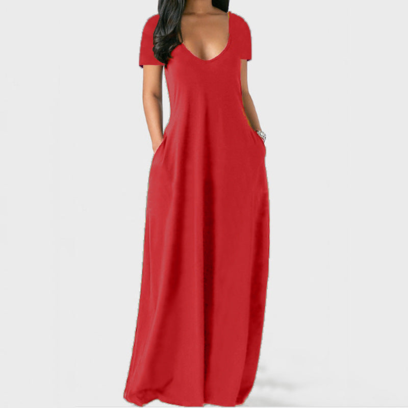 Valenzora | U-neck short sleeve loose fit maxi dress