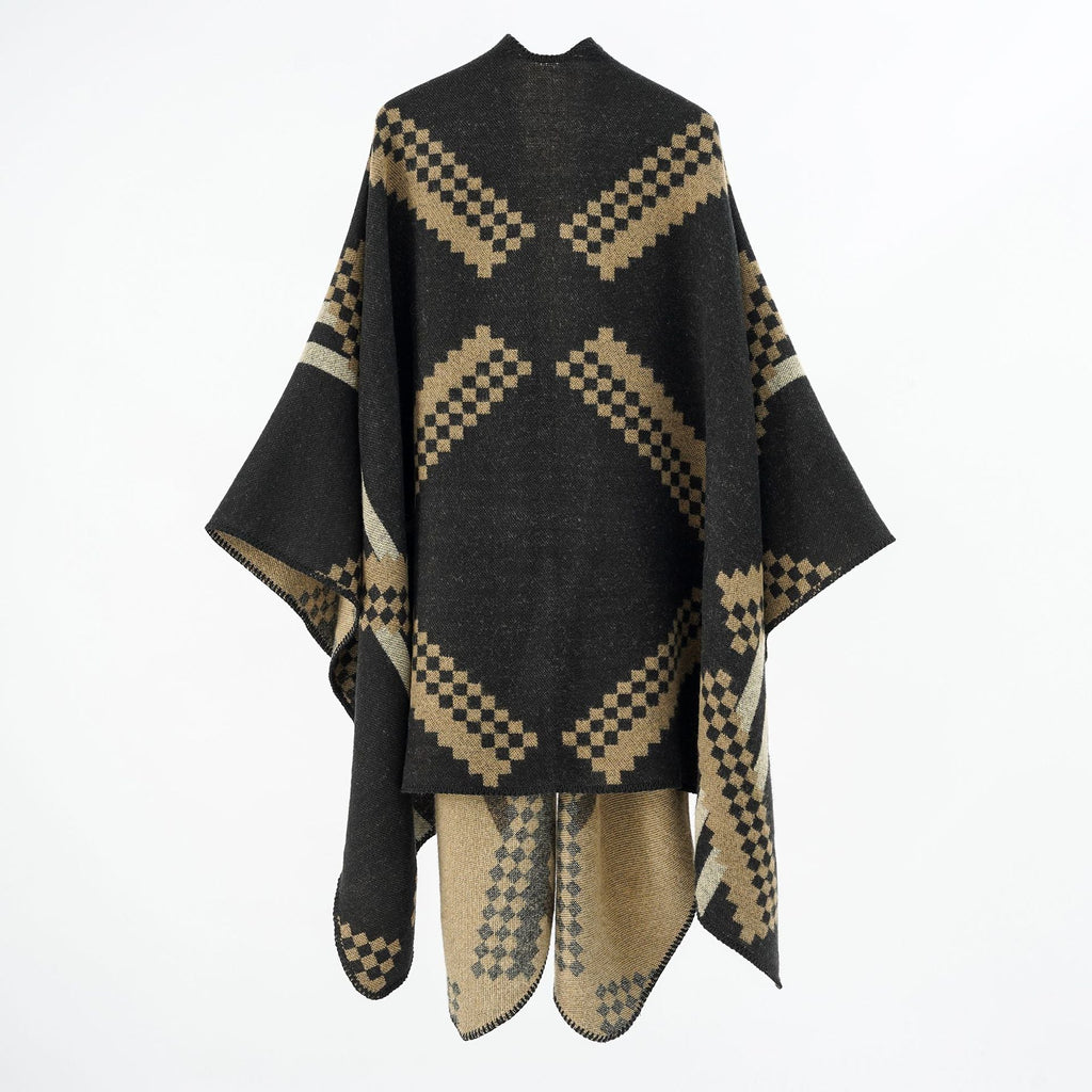 Women's wrap poncho with a modern geometric pattern and high-quality workmanship, size [size missing]