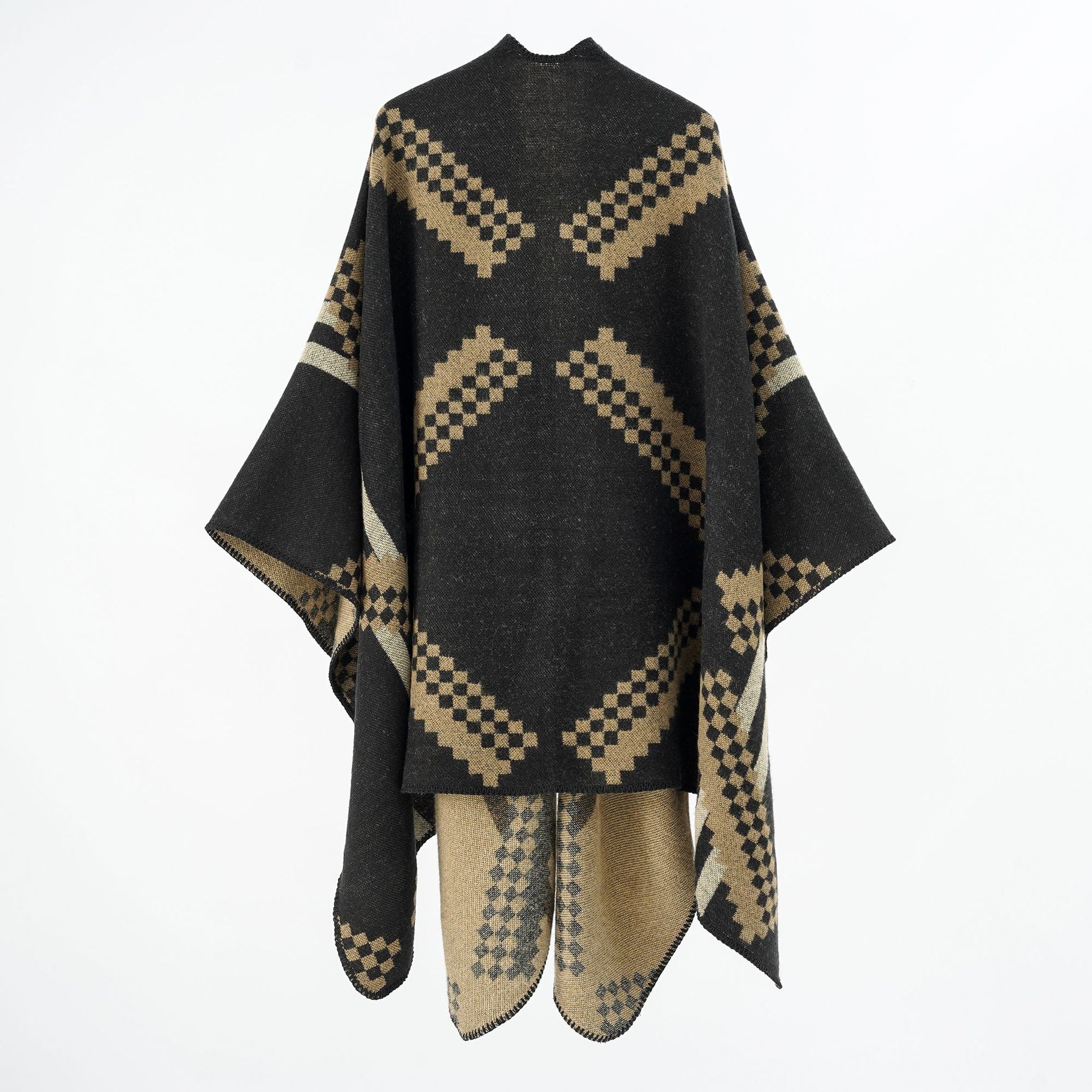 Women's wrap poncho with a modern geometric pattern and high-quality workmanship, size [size missing]