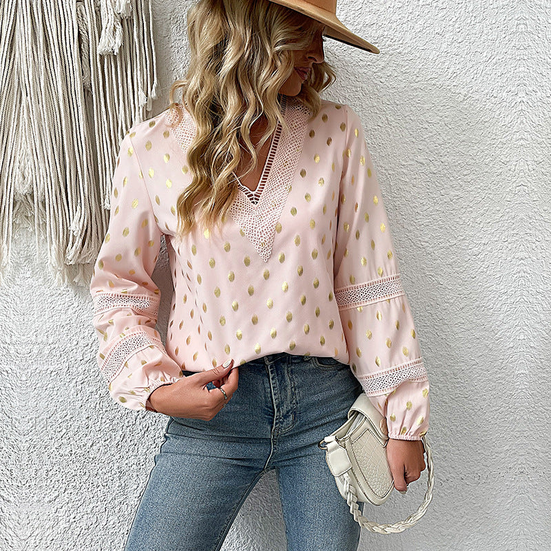Damenbluse mit zarten Spitzenakzenten und eleganten Details, Größe Valenzora