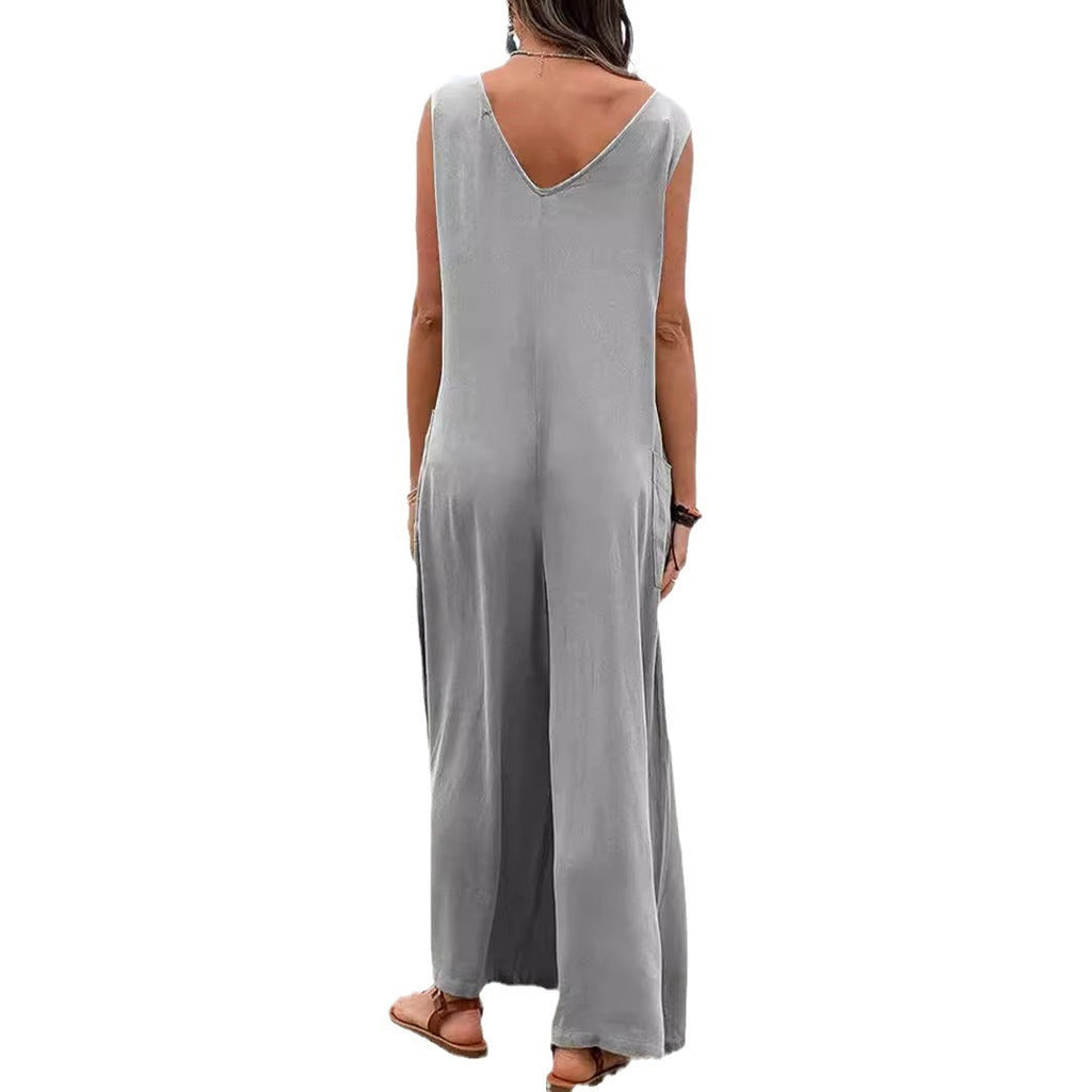 Women's casual jumpsuit with wide leg and comfortable pockets, size S