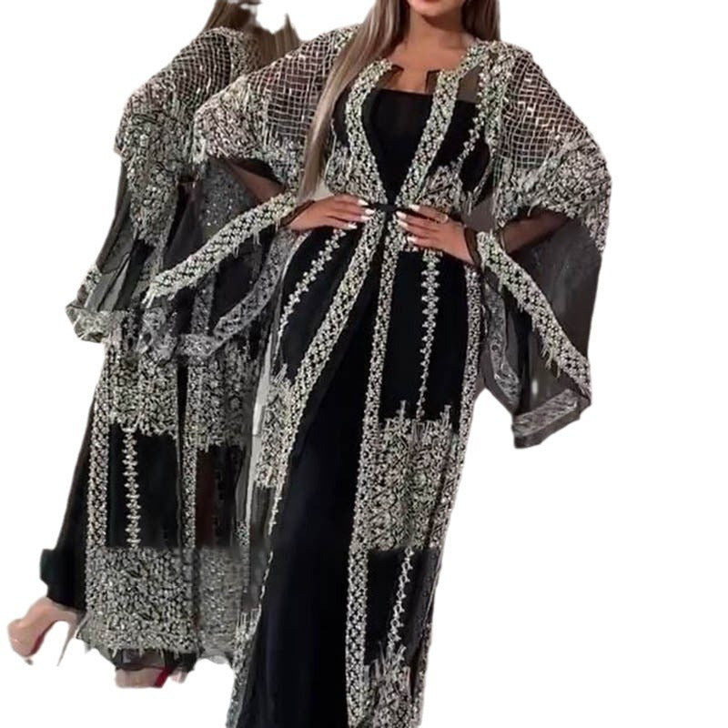 Women's elegant evening dress with artistic lace and sequin embellishments, size Valenzora