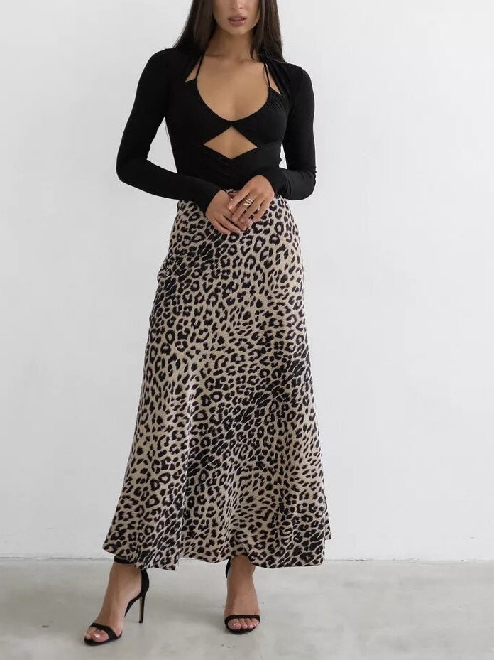 Damen figurbetonter Maxirock mit Animal-Print und Gummibund, Größe [size missing]