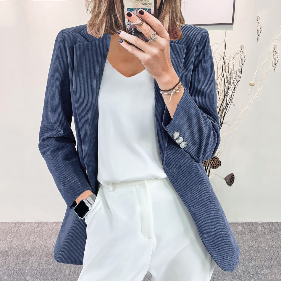 Damen-Kordblazer mit feiner Textur und eleganten Details, Größe S