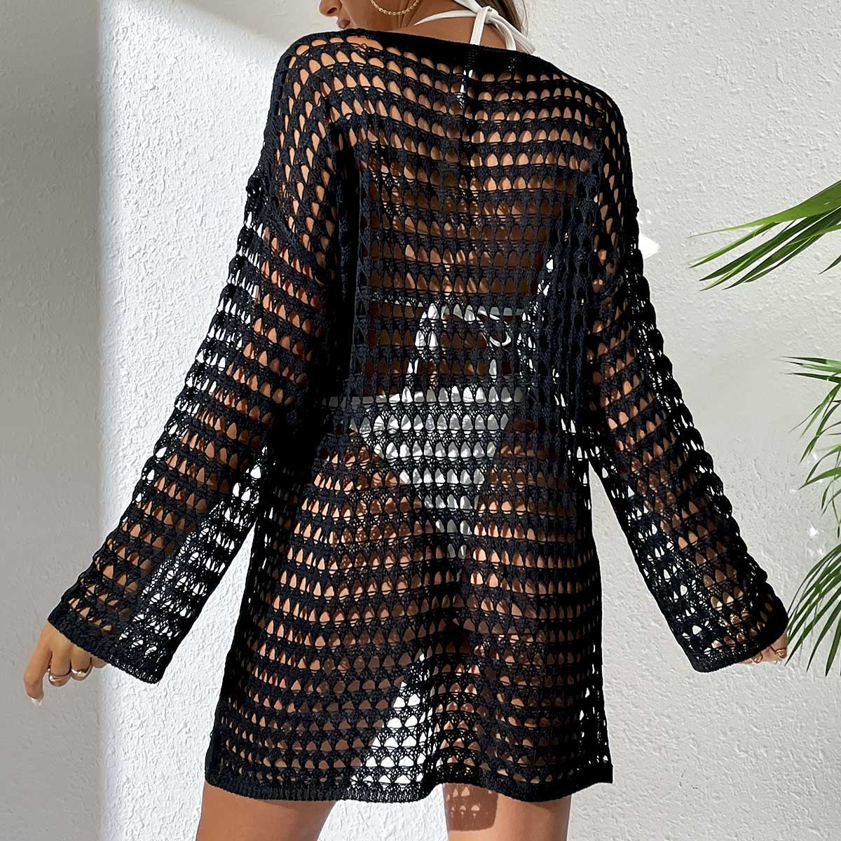Women's crochet beach wrap with a loose fit and deep V-neck, size [size]