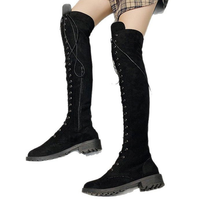 Women's over-the-knee boots with sophisticated lacing and robust sole, size Valenzora