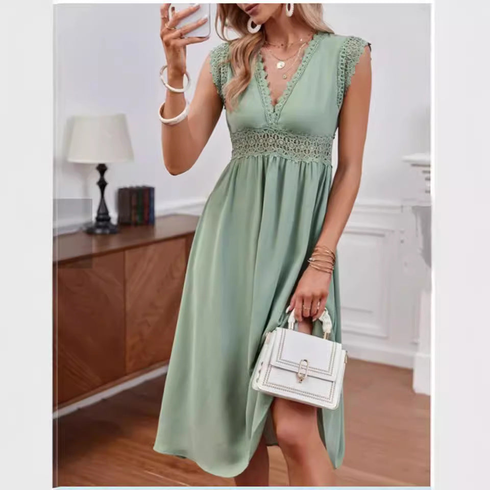 Valenzora | Lace Hollow Patchwork V-Neck Dress