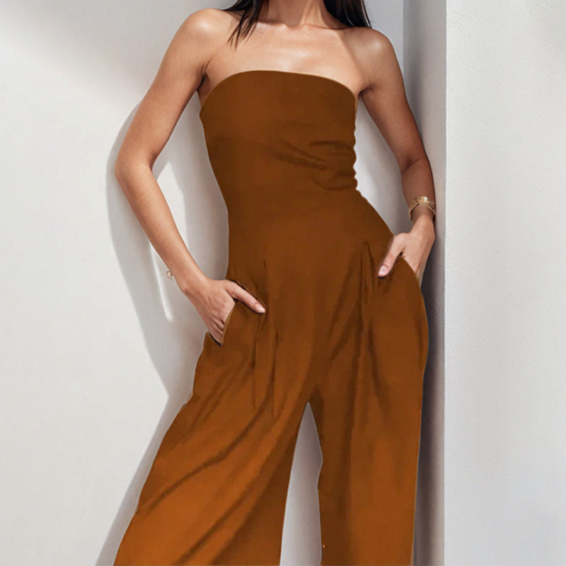 Damen-Overall mit elegantem schulterfreiem Design und weitem Bein, Größe [size]