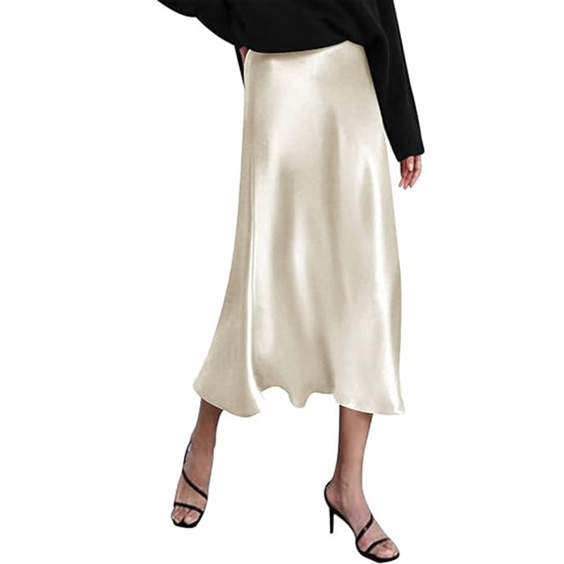 Eleganter Damen-Midirock aus Satinviskose mit fließendem Fall, Größe Valenzora
