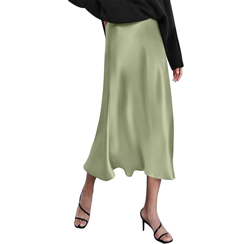 Eleganter Damen-Midirock aus Satinviskose mit fließendem Fall, Größe Valenzora