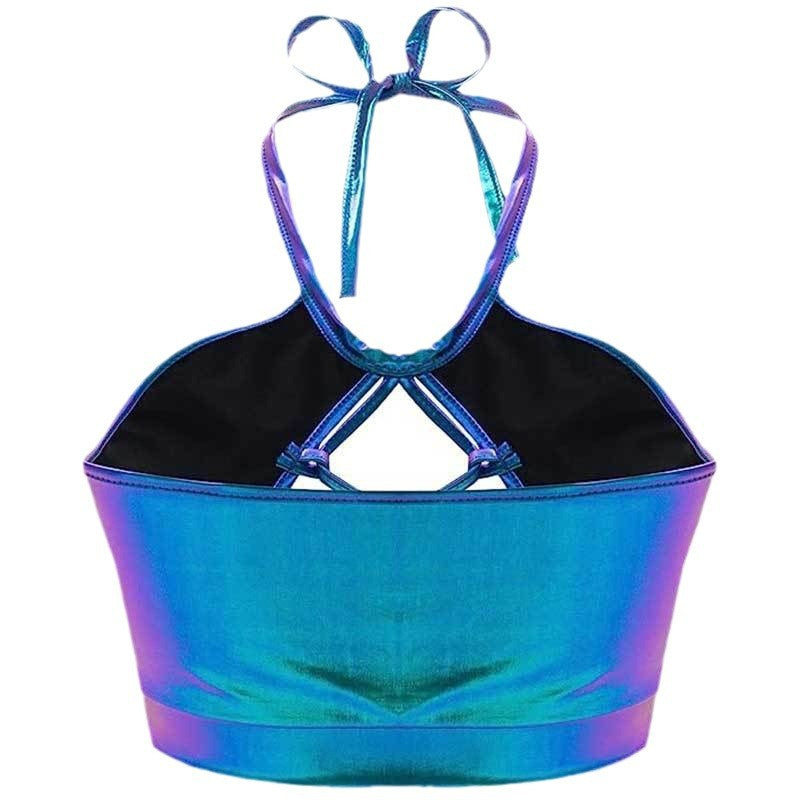 Women's sports bikini top with unique cut details and shimmering finish, size Valenzora