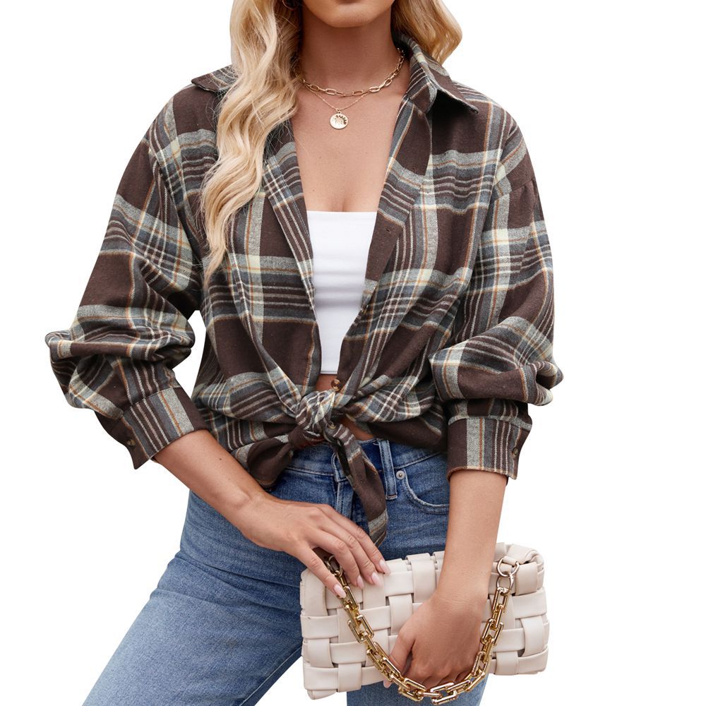 Women's Checkered Oversized Shirt Blouse Valenzora