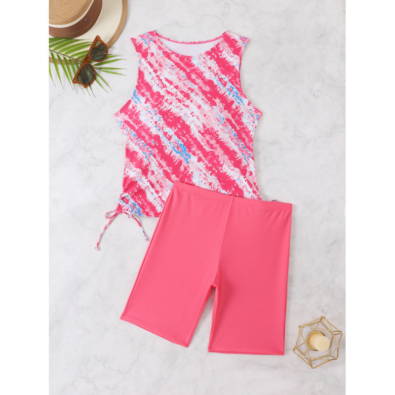 Women's sporty tankini set with fashionable watercolor pattern and comfortable shorts, size [size]