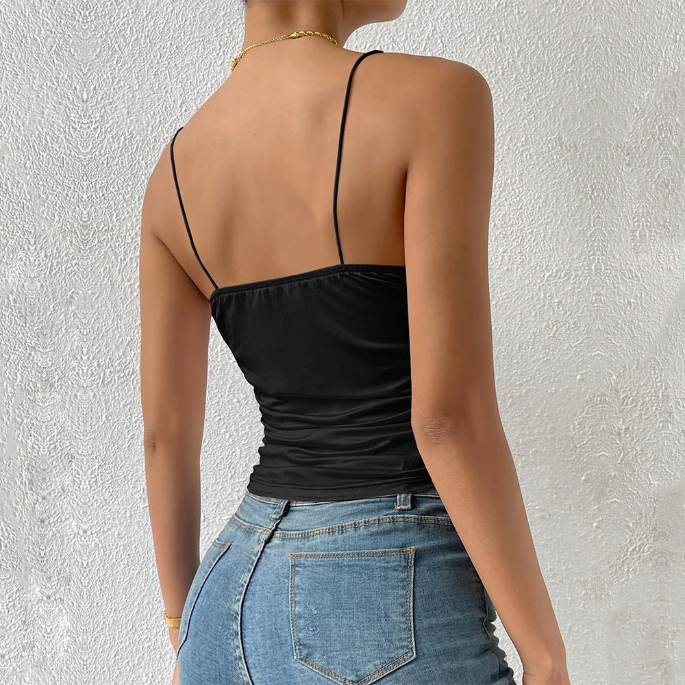 Valenzora | Collar Knotted Highly Elastic Spaghetti Strap Shirt