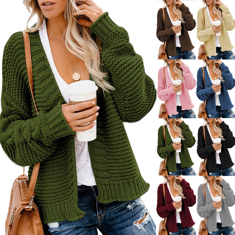 Damen-Cardigan aus grobem Strick mit legerer Silhouette und offenem Schnitt, Größe [size]