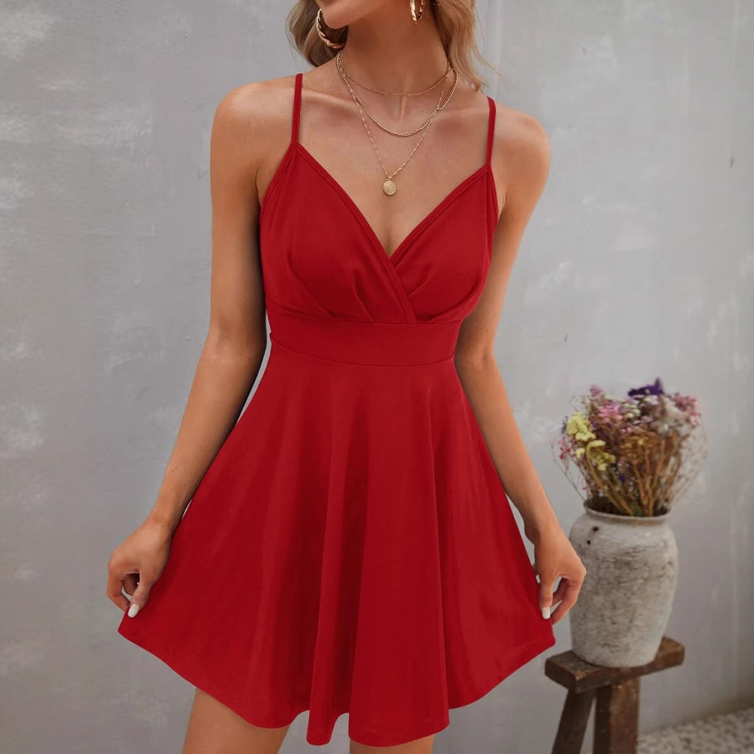 Damen Sommer-Trägerkleid mit V-Ausschnitt, Größe
