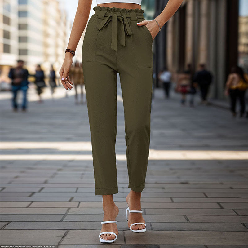 Women's Comfortable High-Waisted Pants with Waist Belt Size